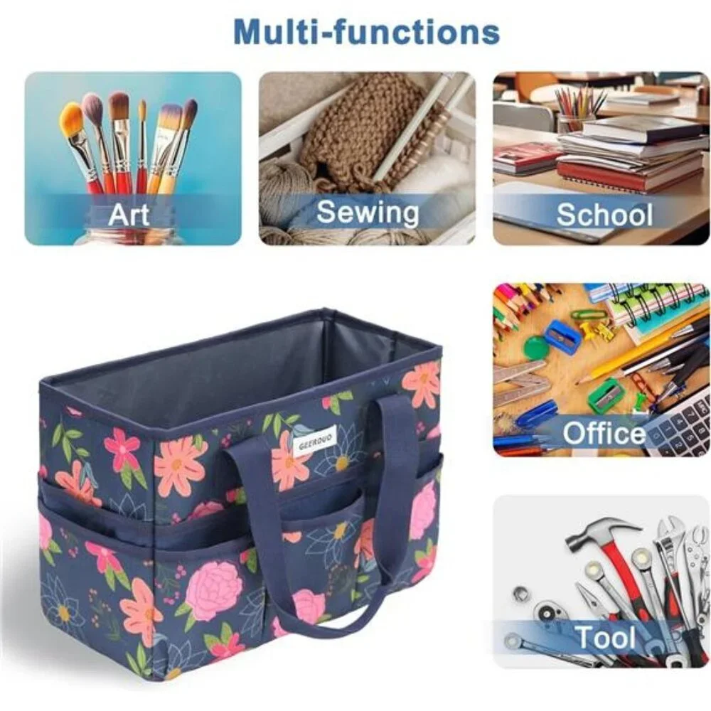 Craft Organizer Tote Bag Art Caddy with Multi-Pockets for Office Supplies